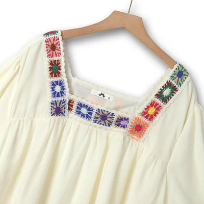 Plusock Boho Embroidered Square Neck Top and Wide Leg Pants Set - image 2