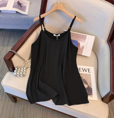 Plusock Plus Size Ice Silk Camisole Tank Top - Black - 6XL - image 1