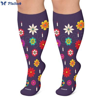 Plusock Plus Size Midnight Skull Floral Compression Socks - image 5