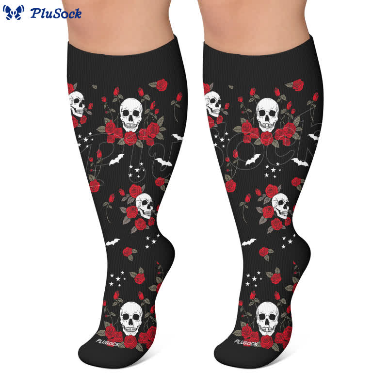 Plusock Plus Size Midnight Skull Floral Compression Socks - image 6