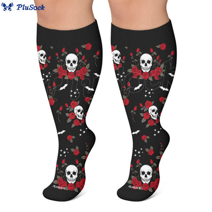 Plusock Plus Size Midnight Skull Floral Compression Socks - image 6