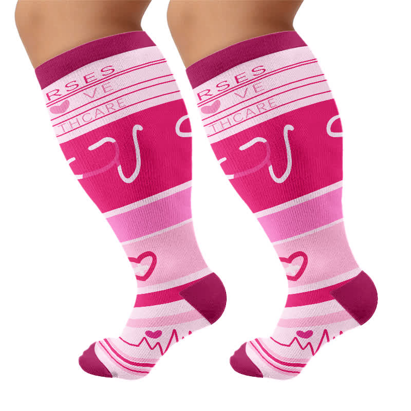 Plusock Plus Size Nurse Print Compression Socks(3 Pairs) - Rose - 4XL - image 10