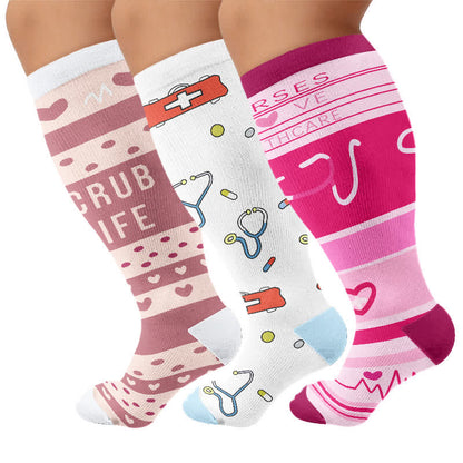 Plusock Plus Size Nurse Print Compression Socks(3 Pairs) - Multicolor - 4XL - image 4