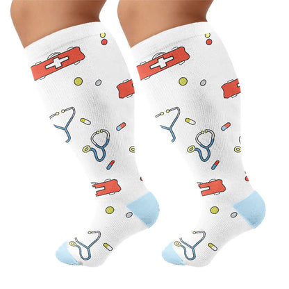 Plusock Plus Size Nurse Print Compression Socks(3 Pairs) - White - 4XL - image 9