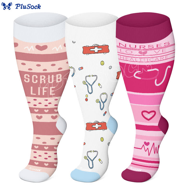 Plusock Plus Size Nurse Print Compression Socks(3 Pairs) - image 0