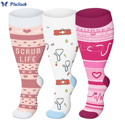 Plusock Plus Size Nurse Print Compression Socks(3 Pairs) - image 0