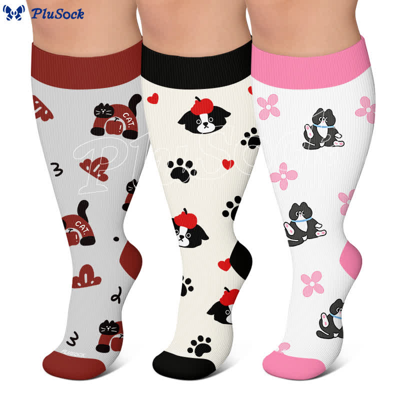 Plusock Plus Size Kitty Bloom Compression Socks - image 0