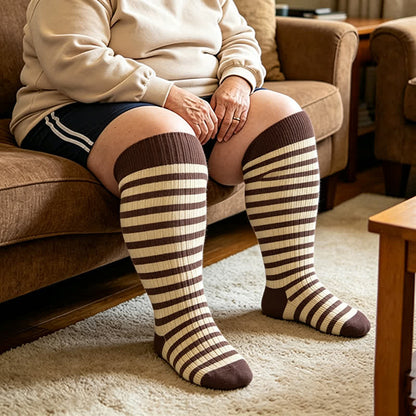 Plusock Plus Size Retro Tricolor Stripes Compression Socks - image 2