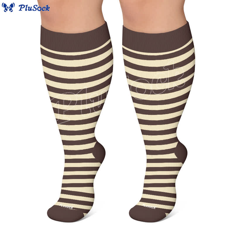Plusock Plus Size Retro Tricolor Stripes Compression Socks - image 5