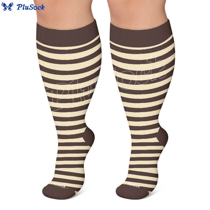 Plusock Plus Size Retro Tricolor Stripes Compression Socks - image 5