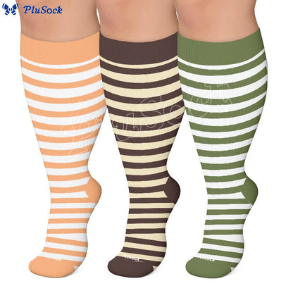 Plusock Plus Size Retro Tricolor Stripes Compression Socks - image 0