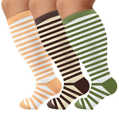 Plusock Plus Size Retro Tricolor Stripes Compression Socks - image 7