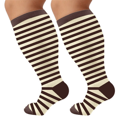 Plusock Plus Size Retro Tricolor Stripes Compression Socks - Brown(1 Pair) - 4XL - image 9