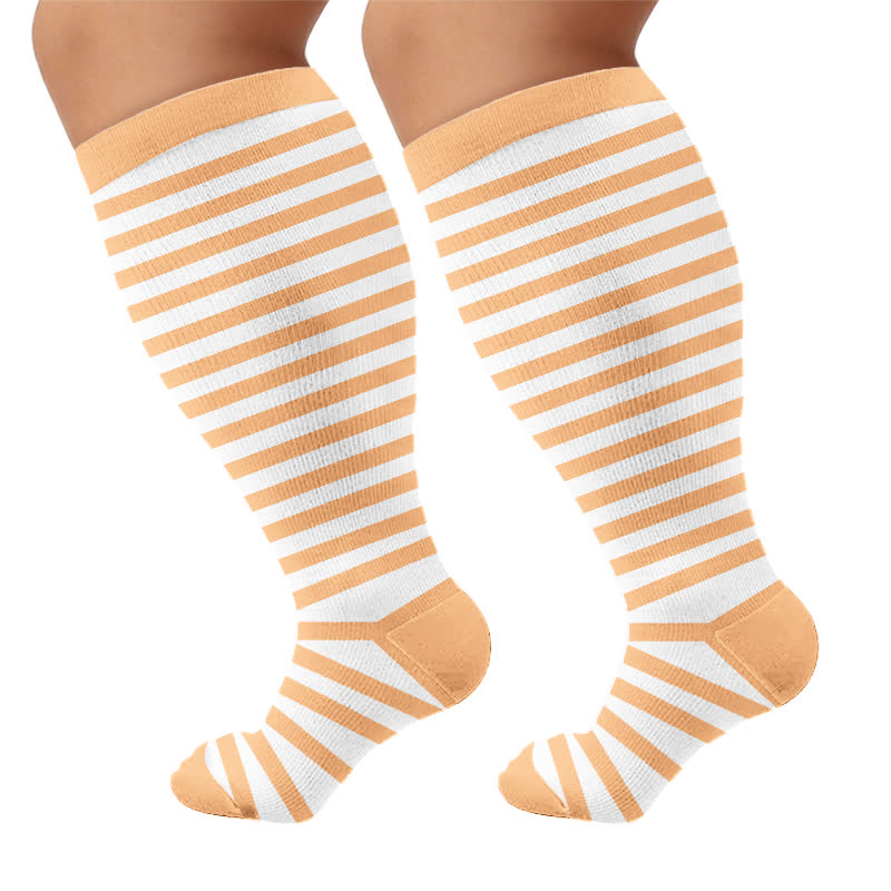 Plusock Plus Size Retro Tricolor Stripes Compression Socks - Orange(1 Pair) - 4XL - image 8