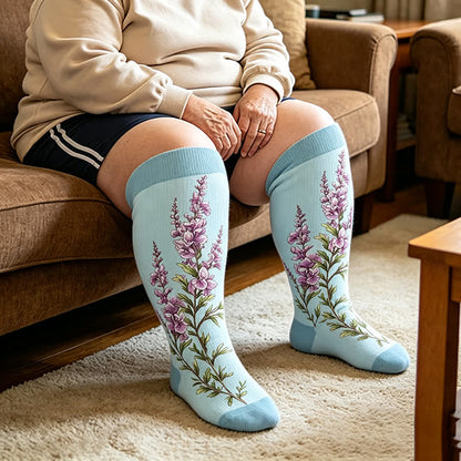 Plusock Plus Size Morning glory Compression Socks - Blue(1 Pair) - 4XL - image 3