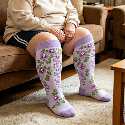 Plusock Plus Size Morning glory Compression Socks - Purple(1 Pair) - 4XL - image 1