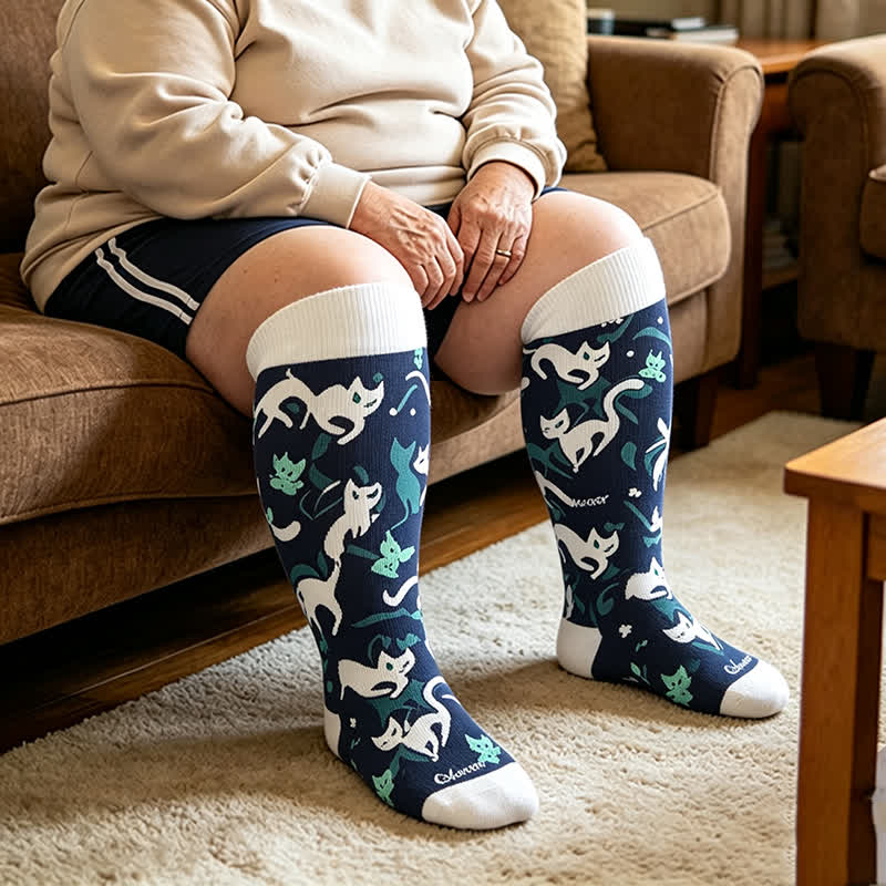 Plusock Plus Size Cat Parrot Compression Socks - image 1