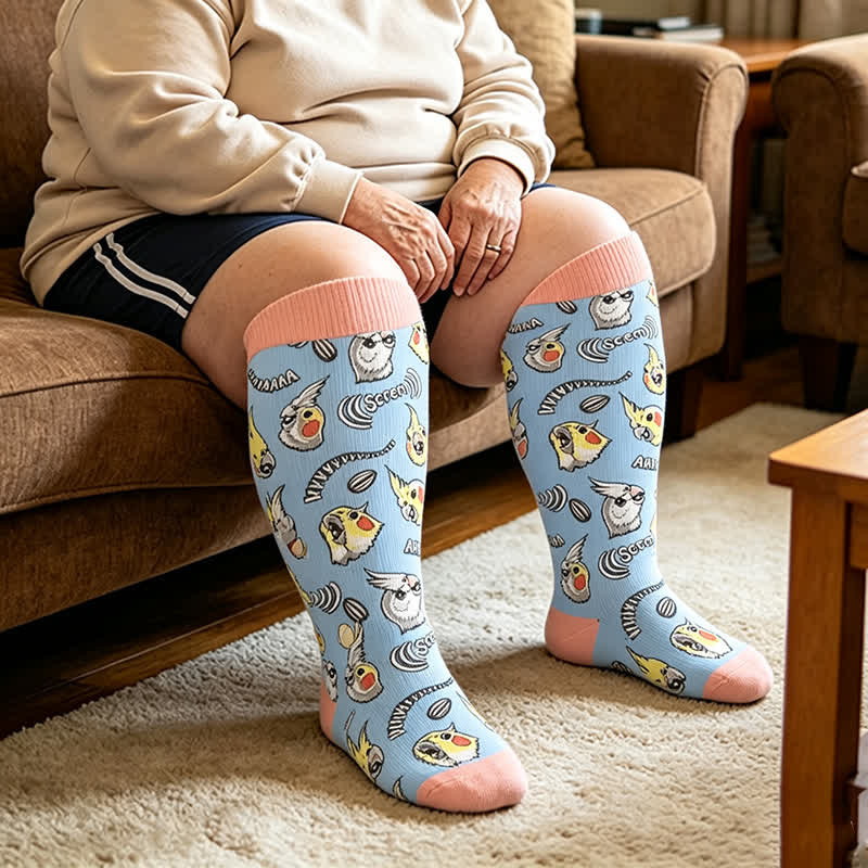 Plusock Plus Size Cat Parrot Compression Socks - image 2
