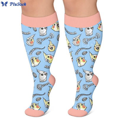 Plusock Plus Size Cat Parrot Compression Socks - image 5