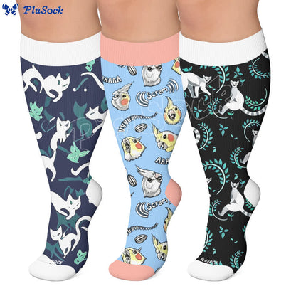 Plusock Plus Size Cat Parrot Compression Socks - image 0