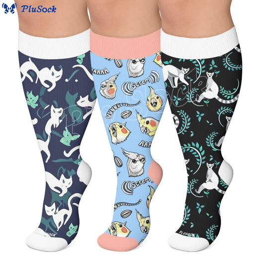 Plusock Plus Size Cat Parrot Compression Socks - image 0