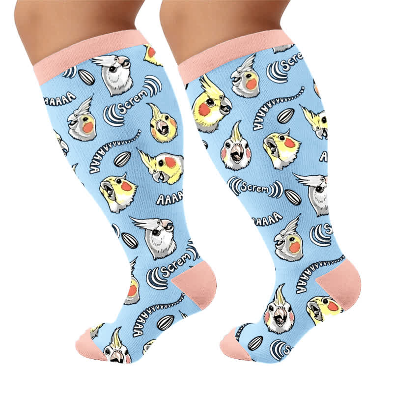 Plusock Plus Size Cat Parrot Compression Socks - Pink(1 Pair) - 4XL - image 9