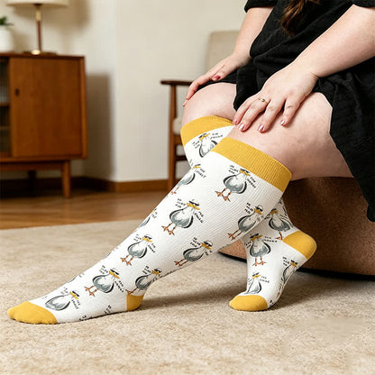 Plusock Plus Size Penguin Compression Socks - Yellow(1 Pair) - 4XL - image 1