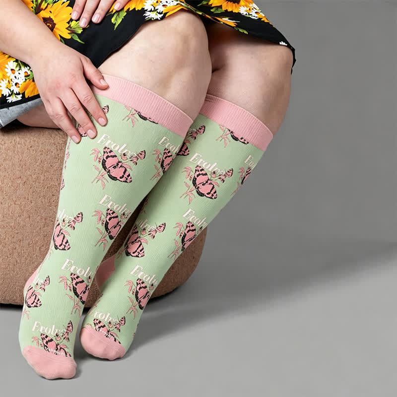 Plusock Plus Size Tulip Bloom Compression Socks - Green(1 Pair) - 4XL - image 2