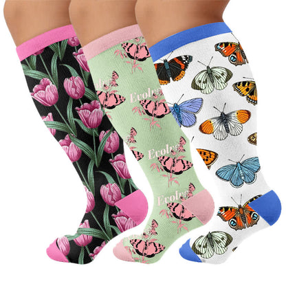 Plusock Plus Size Tulip Bloom Compression Socks - Multicolor(3 Pairs) - 4XL - image 7