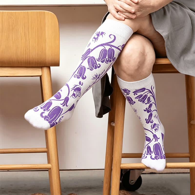 Plusock Plus Size Floral Bee Compression Socks - White(1 Pair) - 4XL - image 2