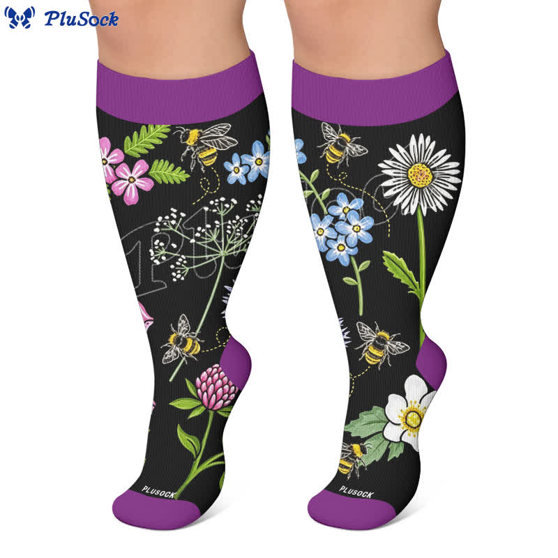 Plusock Plus Size Floral Bee Compression Socks - image 5