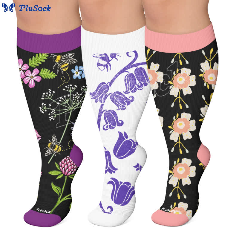 Plusock Plus Size Floral Bee Compression Socks - image 0