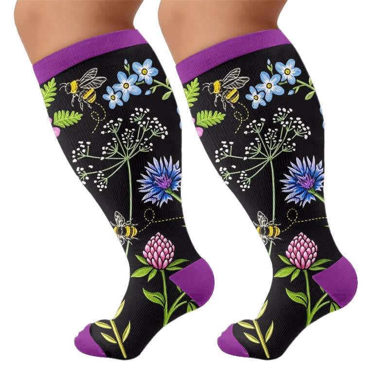 Plusock Plus Size Floral Bee Compression Socks - image 8