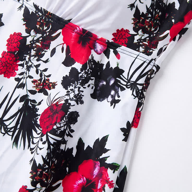 Plusock Flower Polka Dot Print V Neck Swim Dress - image 7