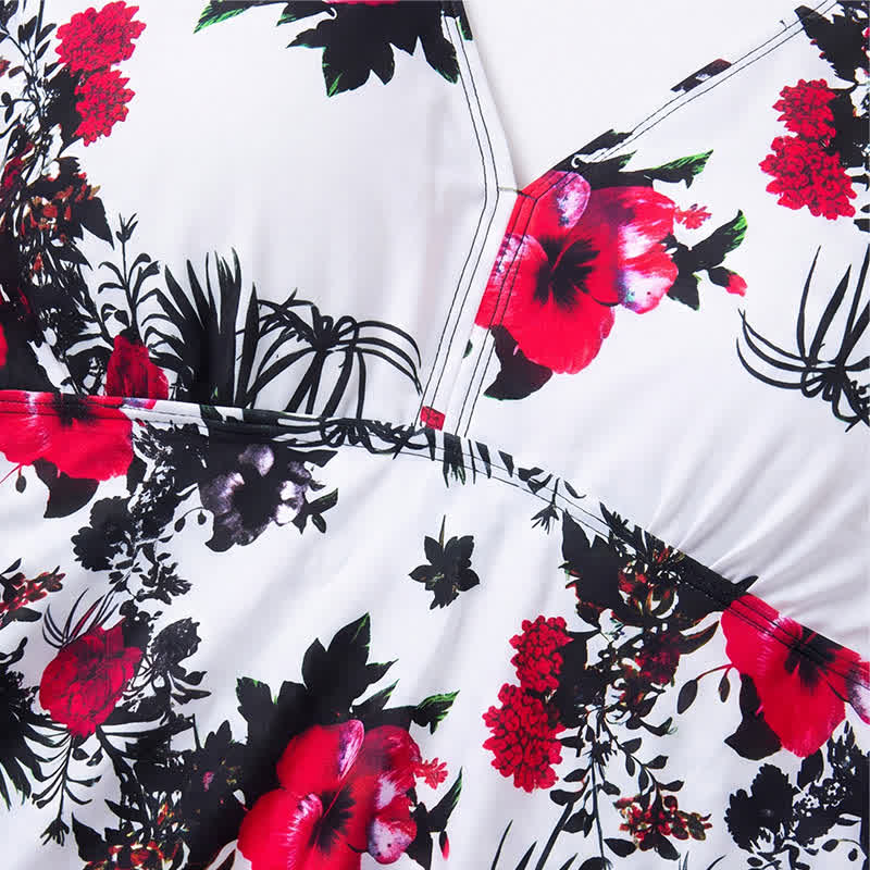 Plusock Flower Polka Dot Print V Neck Swim Dress - image 6