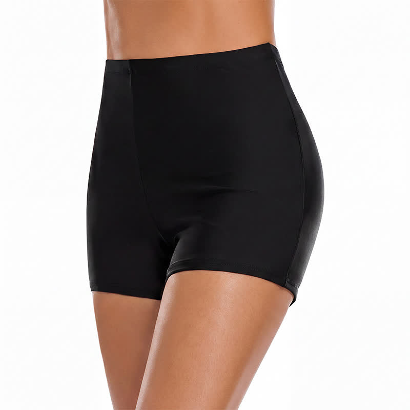 Plusock High Waisted Sleek Fit Boyshort Swim Short - Black-A - 4XL - image 1