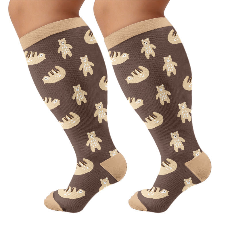 Plusock Plus Size Cute Bear Compression Socks - Brown - 4XL - image 9