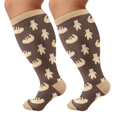 Plusock Plus Size Cute Bear Compression Socks - Brown - 4XL - image 9