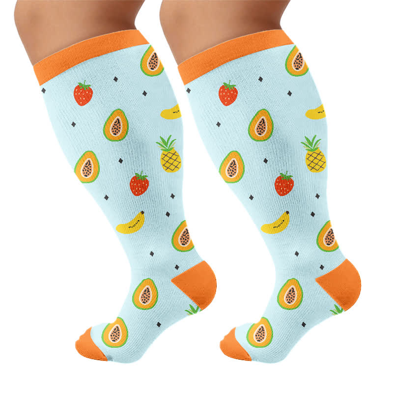 Plusock Plus Size Fruit Print Compression Socks - Blue - 4XL - image 10
