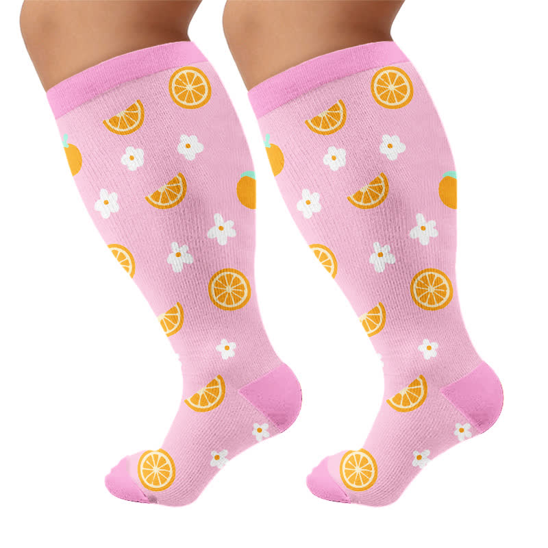 Plusock Plus Size Fruit Print Compression Socks - Pink - 4XL - image 9