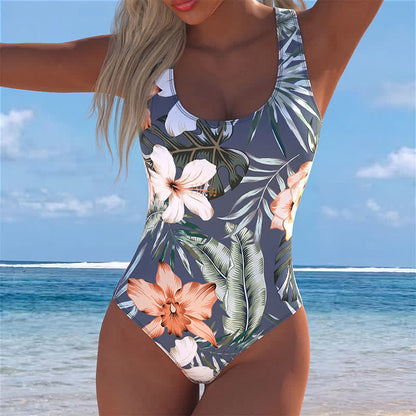 Plusock Vacation Wide Strap Tropical Floral One-Piece Swimsuit - Grey - 4XL - image 0