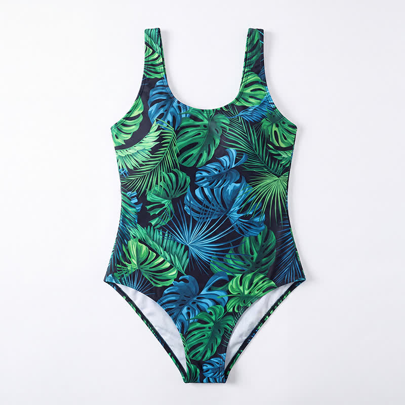 Plusock Tropical Flower Leaf Scoop Neck One-Piece Swimsuit - image 8