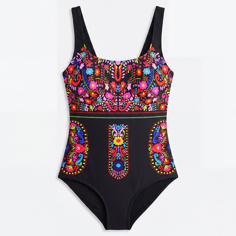 Plusock Tropical Flower Leaf Scoop Neck One-Piece Swimsuit - image 12