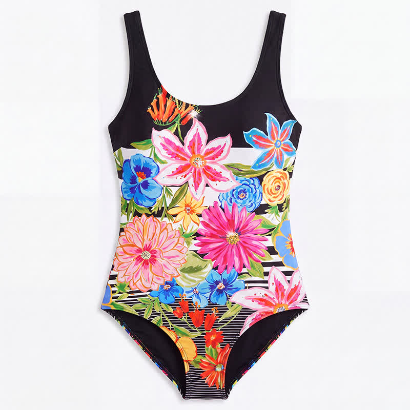 Plusock Multi Flower Tiger Rabbit Print Wide Strap One-Piece Swimsuit - image 11