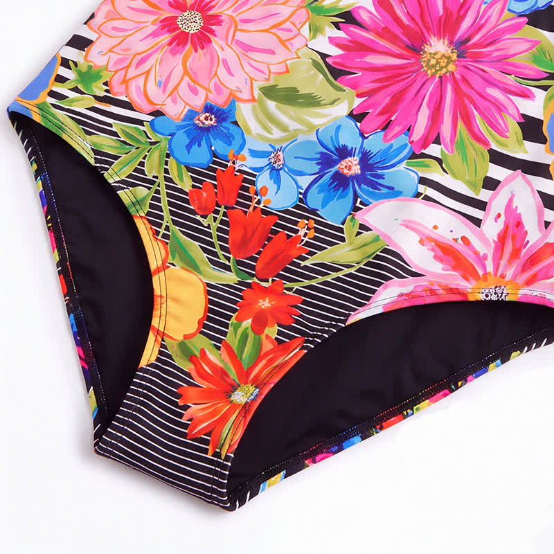 Plusock Multi Flower Tiger Rabbit Print Wide Strap One-Piece Swimsuit - image 9