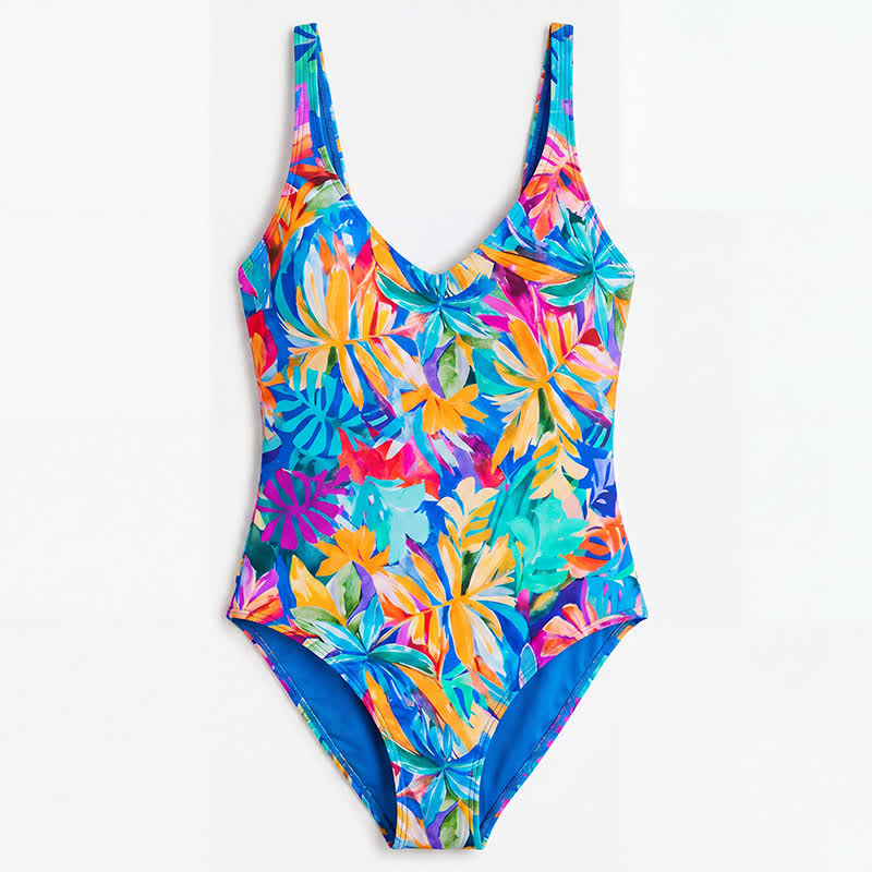 Plusock Multi Flower Tiger Rabbit Print Wide Strap One-Piece Swimsuit - image 13