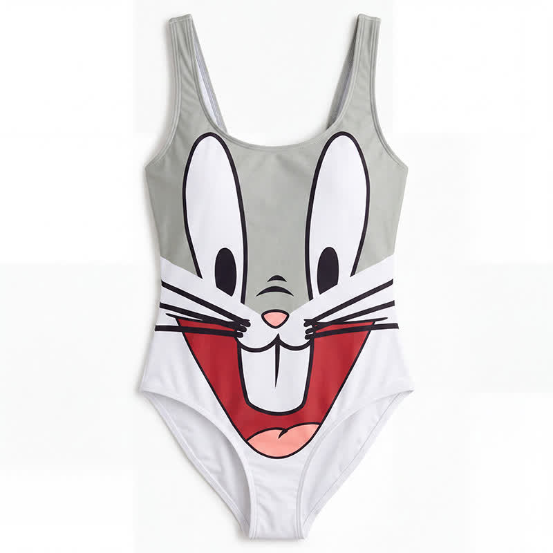 Plusock Multi Flower Tiger Rabbit Print Wide Strap One-Piece Swimsuit - image 15
