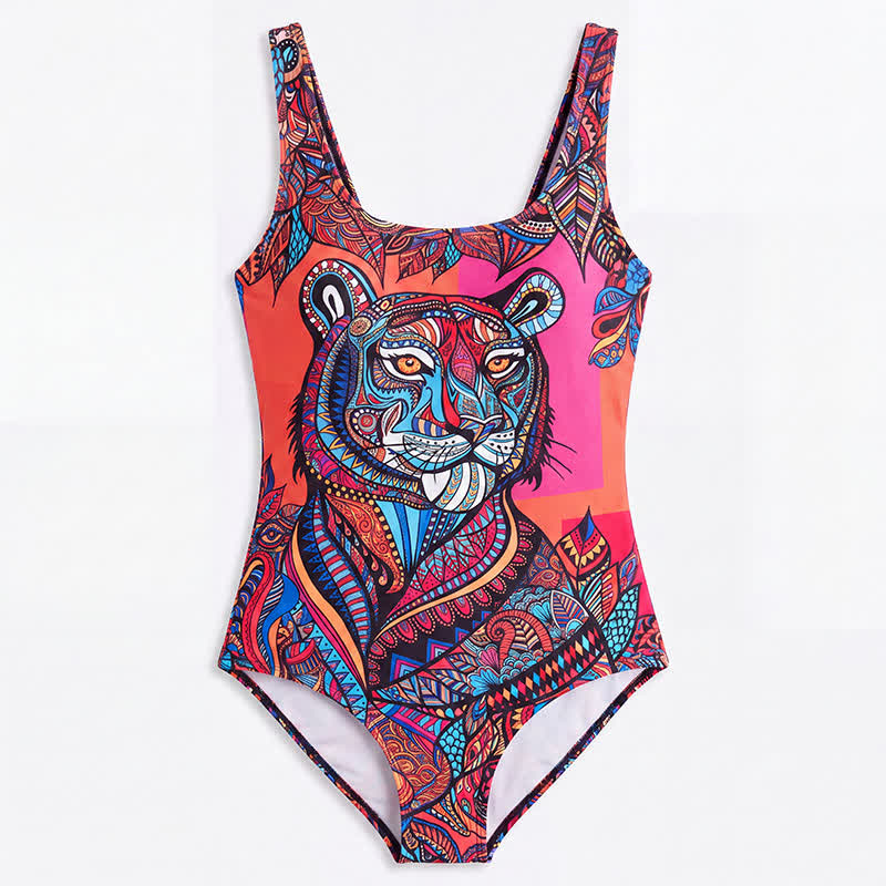 Plusock Multi Flower Tiger Rabbit Print Wide Strap One-Piece Swimsuit - image 16