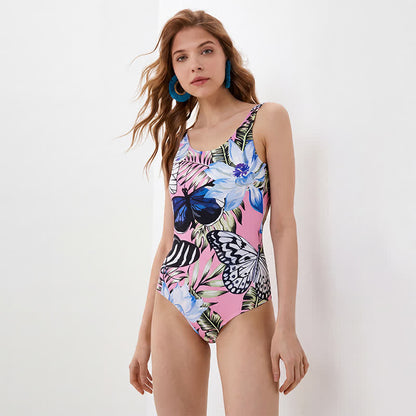 Plusock Tropical Leopard Flower Cat Print One-Piece Swimsuit - Pink - 4XL - image 2