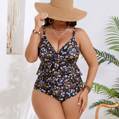 Plusock Black Floral Peplum Tankini Set - image 1